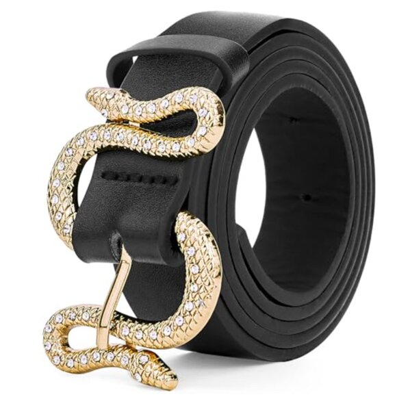Leather Adjustable Western Snake Buckle Belt